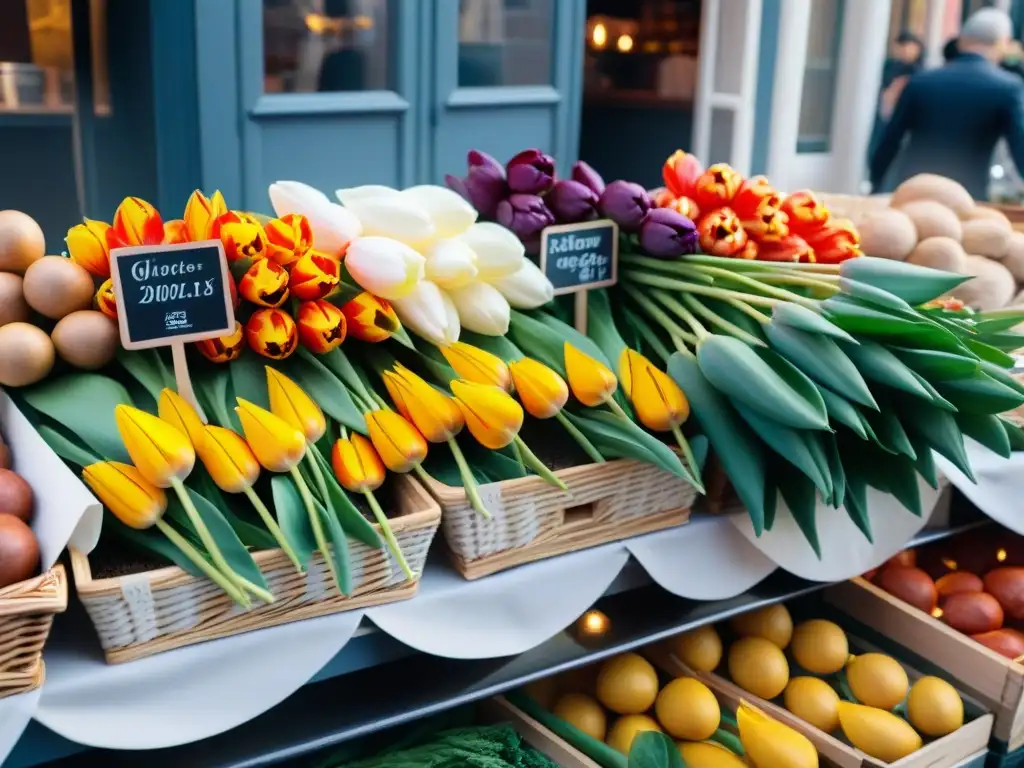 Un mercado al aire libre en Ámsterdam con recetas sin gluten innovadoras y productos frescos, bajo la luz del sol