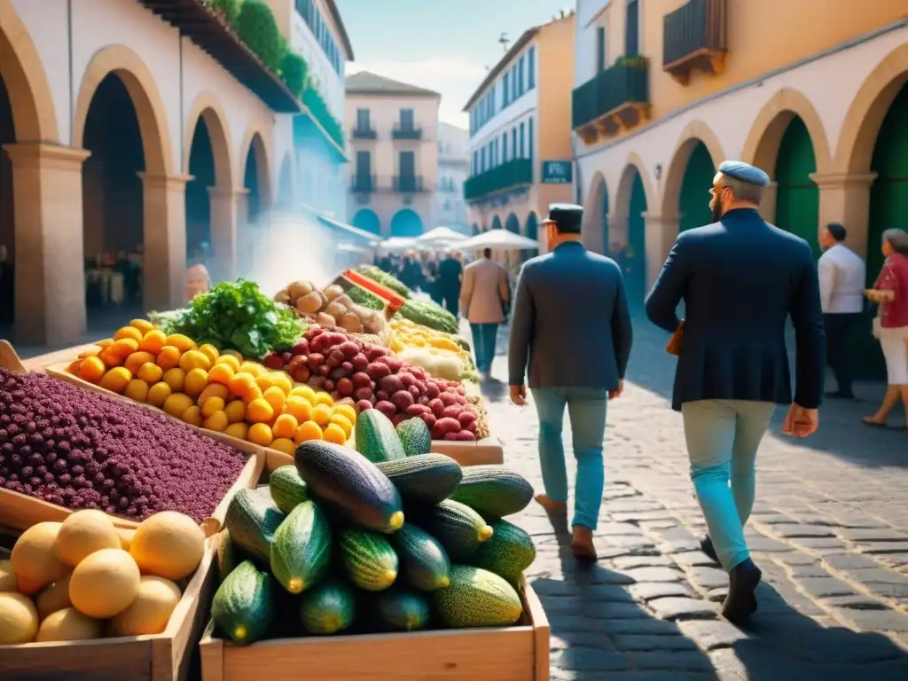 Un mercado al aire libre vibrante en Córdoba, España, con ingredientes frescos sin gluten