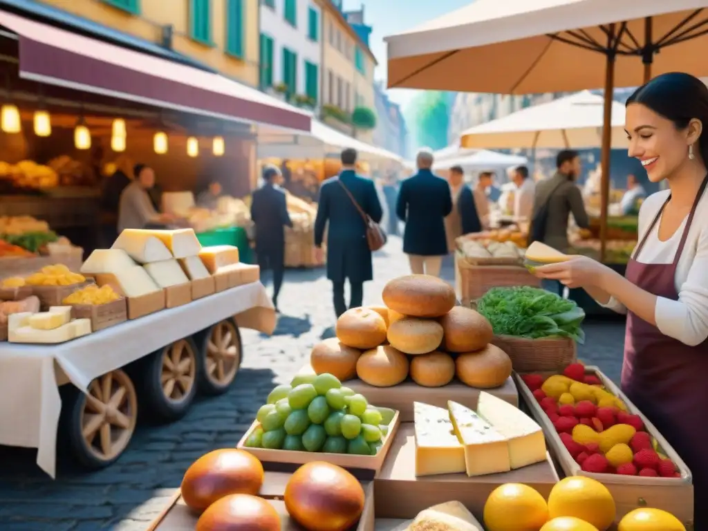 Un mercado de alimentos al aire libre en una ciudad Europea pintoresca con opciones sin gluten