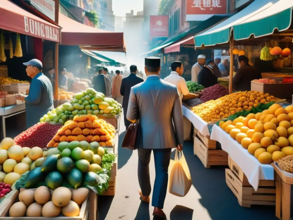 Mercado de alimentos internacional vibrante con productos sin gluten