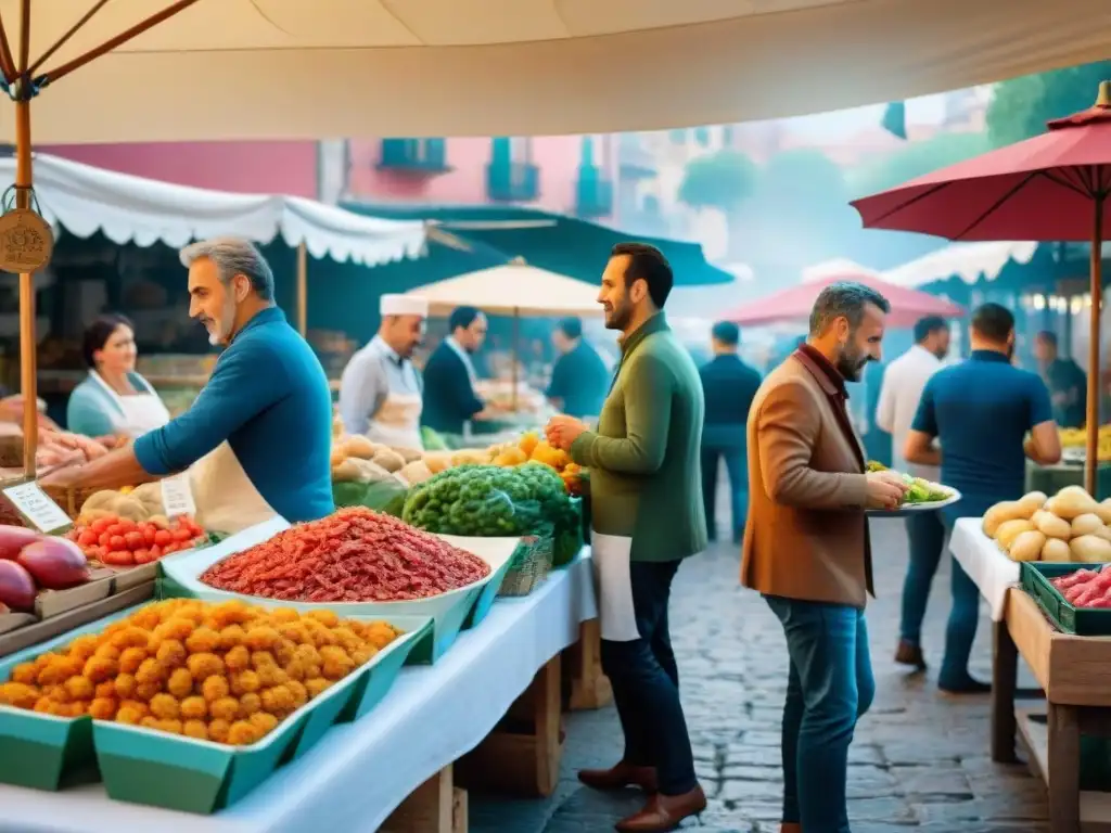 Un mercado bullicioso en España con cocina sin gluten internacional