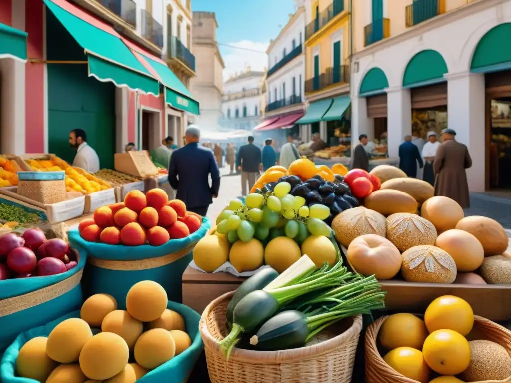 Un mercado bullicioso en Cádiz con productos sin gluten, resaltando las recetas innovadoras locales