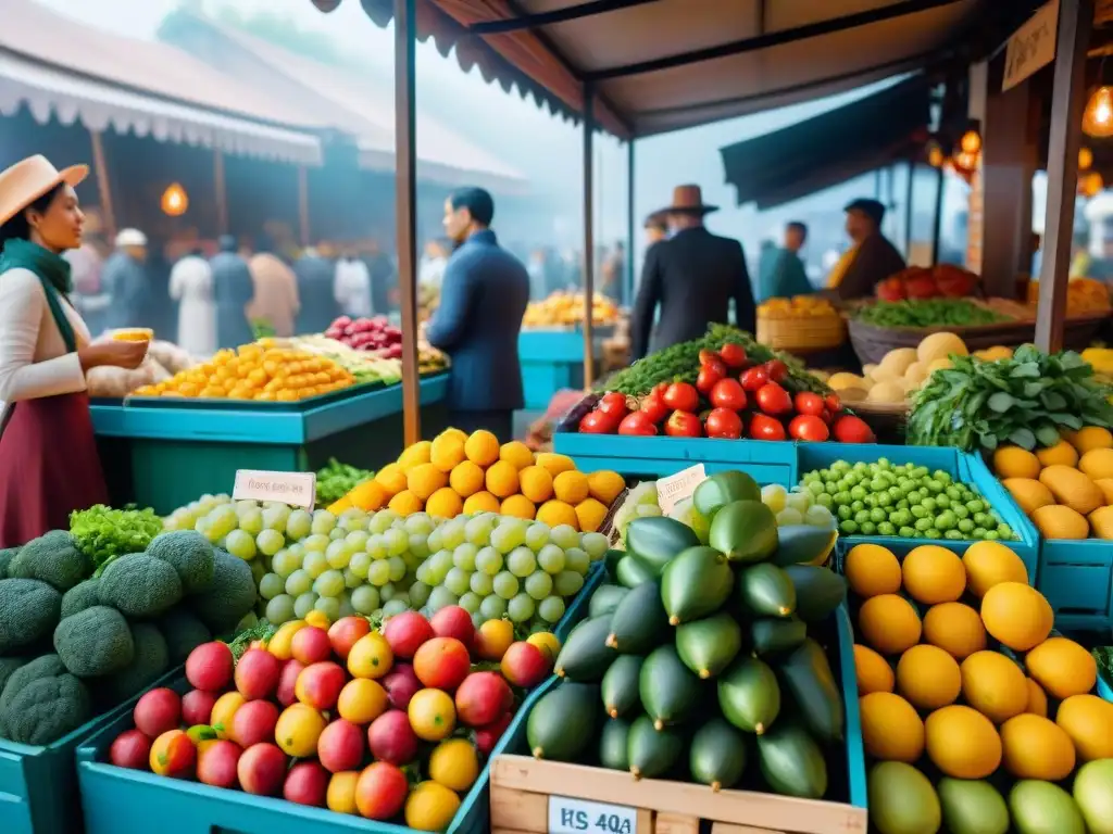 Mercado callejero lleno de vida con productos sin gluten, ideal para viajeros