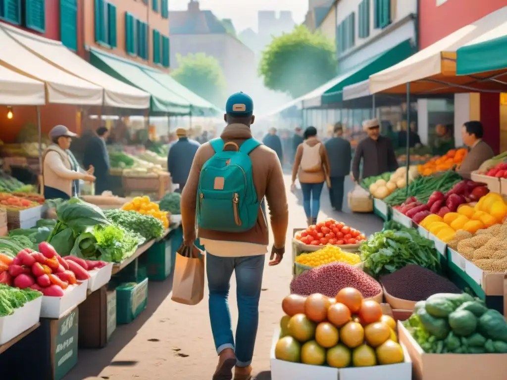 Un mercado diverso y vibrante con productos orgánicos