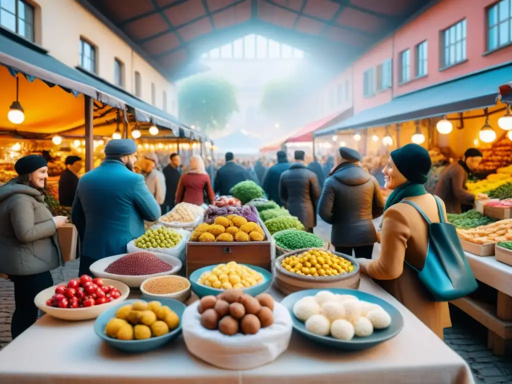 Un mercado europeo bullicioso, lleno de diversidad y productos sin gluten