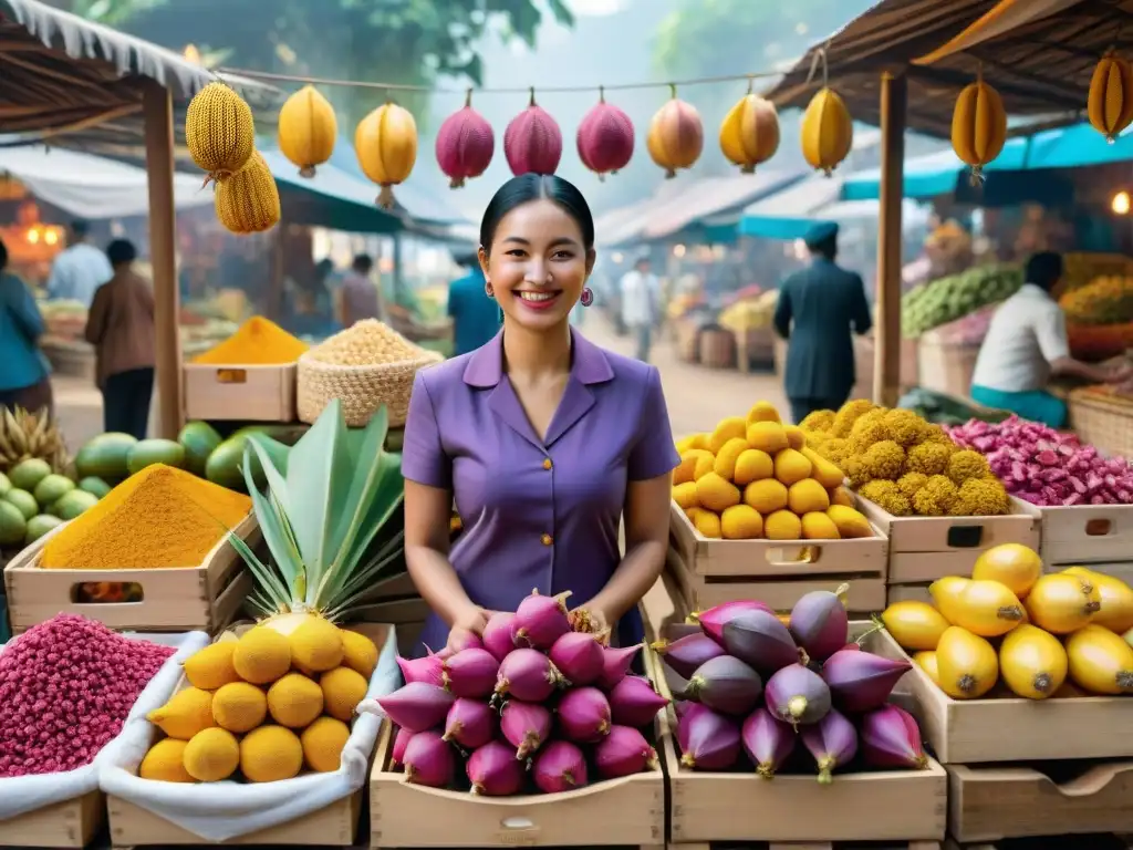 Mercado exótico lleno de ingredientes sin gluten en un ambiente colorido y vibrante