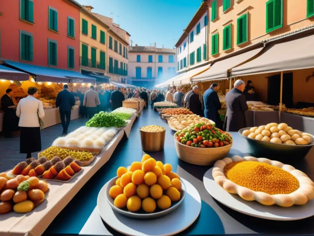 Un mercado gastronómico muy concurrido en Teruel, España, con deliciosos platos sin gluten de vendedores locales