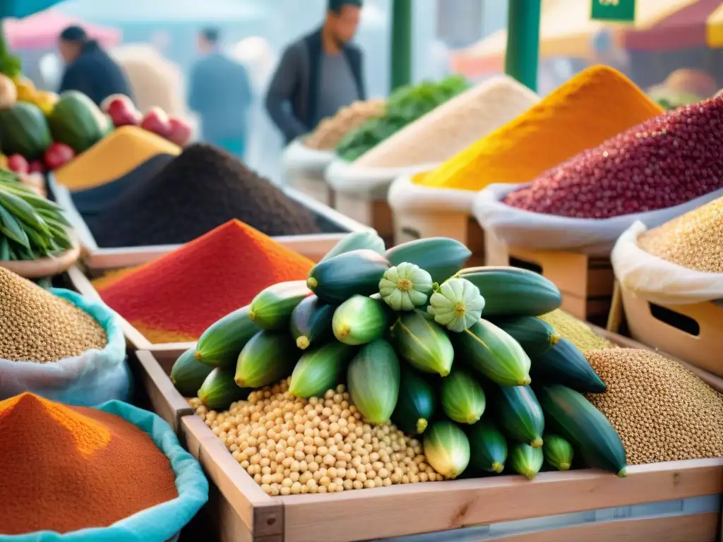 Mercado a granel lleno de vida y color, donde compras a granel en la cocina sin gluten son una experiencia comunitaria y sostenible