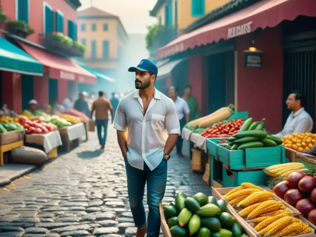 Un mercado latino vibrante con ingredientes latinos sin gluten en un día soleado y colorido