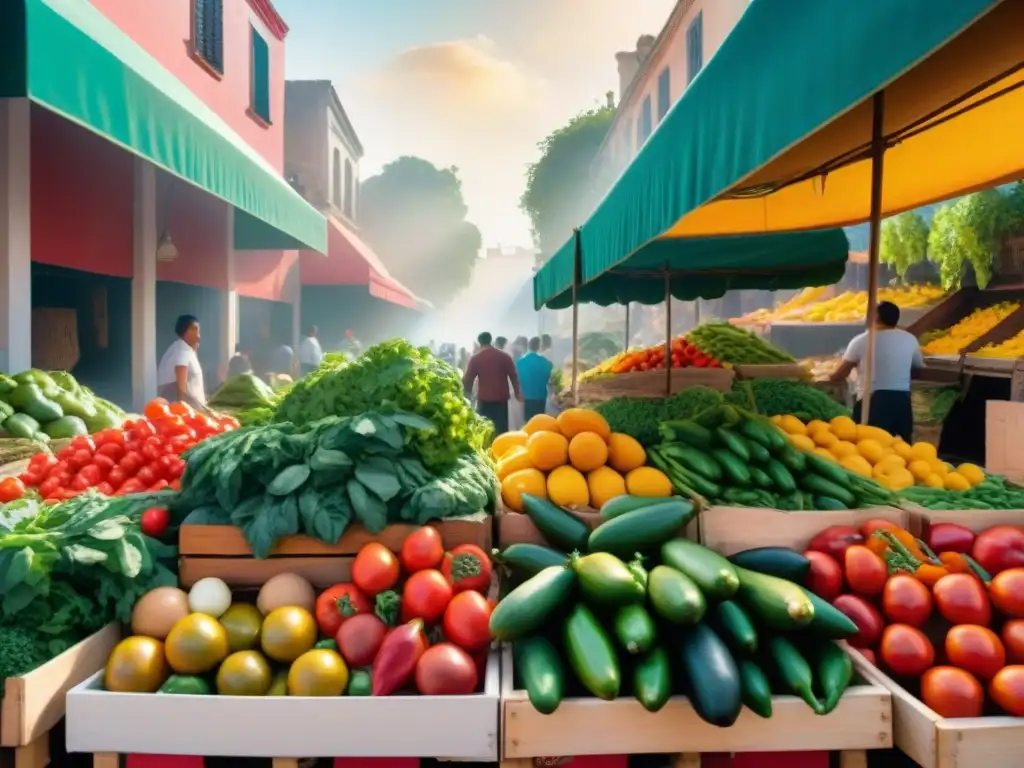 Un mercado latino vibrante rebosante de vegetales frescos y coloridos