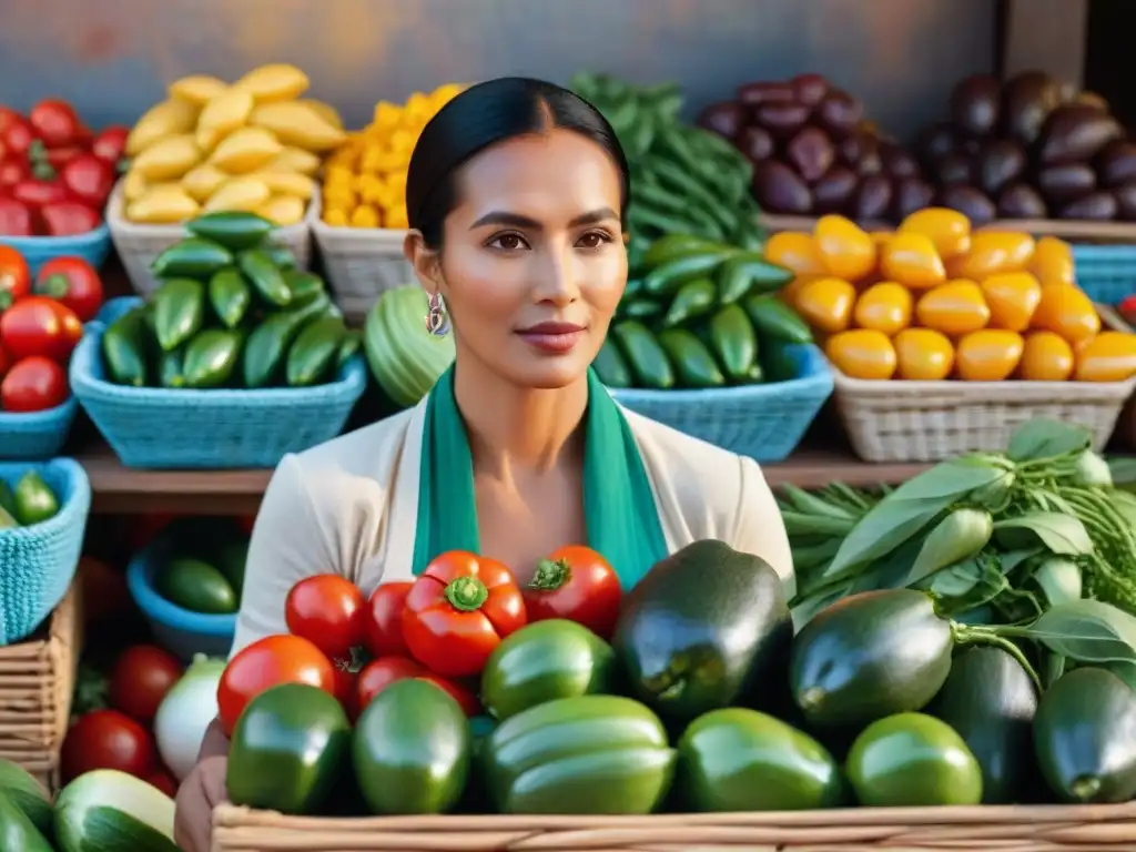 Un mercado latino vibrante con vegetales frescos sin gluten