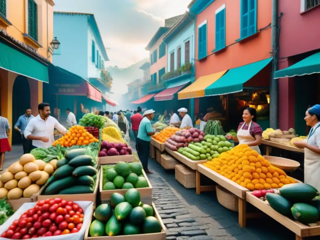 Un mercado latinoamericano rebosante de vida y sabores sin gluten