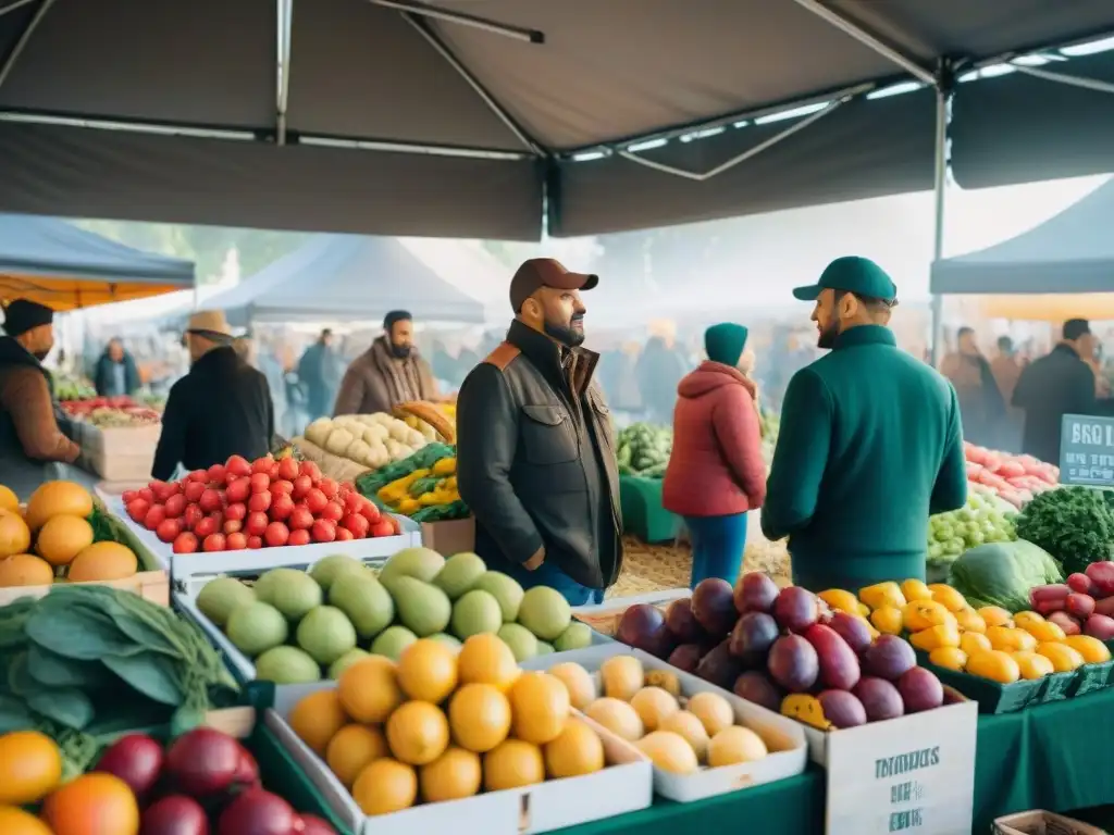 Un mercado lleno de vida con alimentos sin gluten verdades mitos, colores vibrantes y productos artesanales