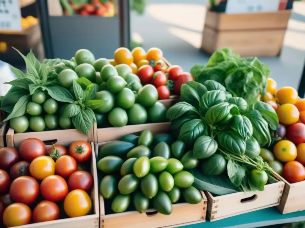 Un mercado lleno de vida y color, con frutas y verduras frescas