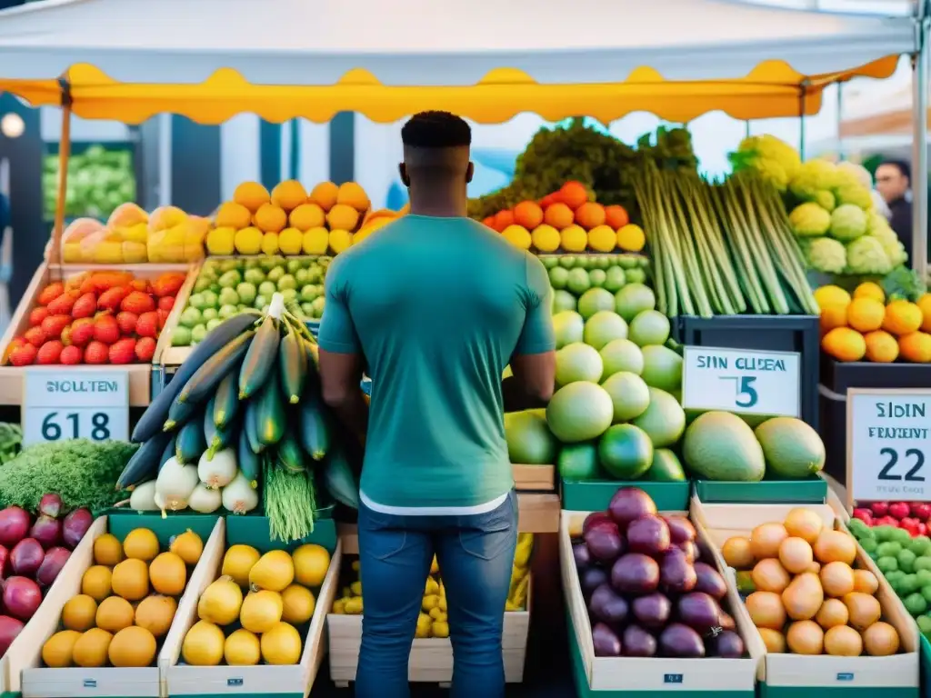 Un mercado lleno de vida con etiquetas de productos orgánicos sin gluten