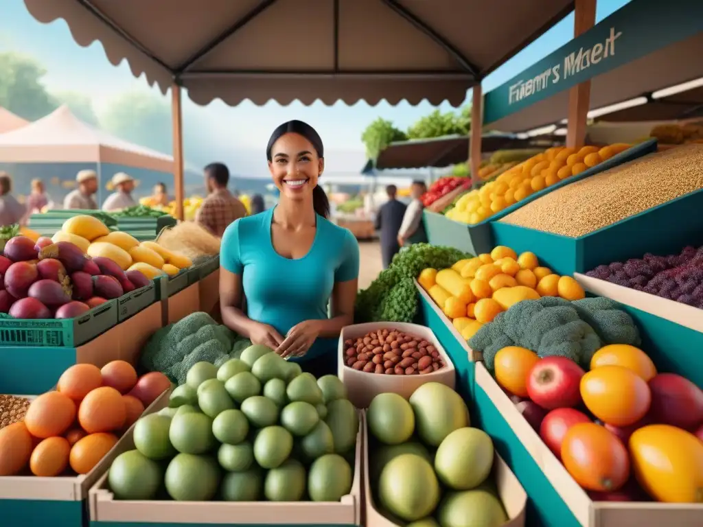 Un mercado lleno de vida con una variada y fresca selección de alimentos sin gluten innovadora