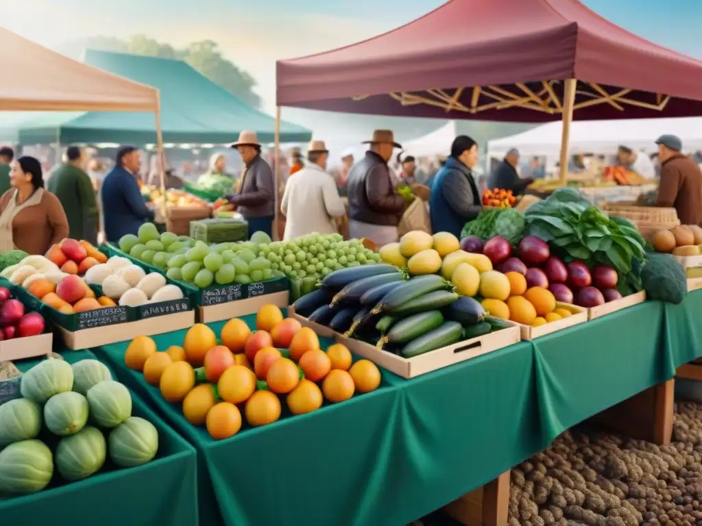 Un mercado lleno de vida con una variedad de productos frescos y coloridos, ideal para equilibrio nutricional en dieta sin gluten