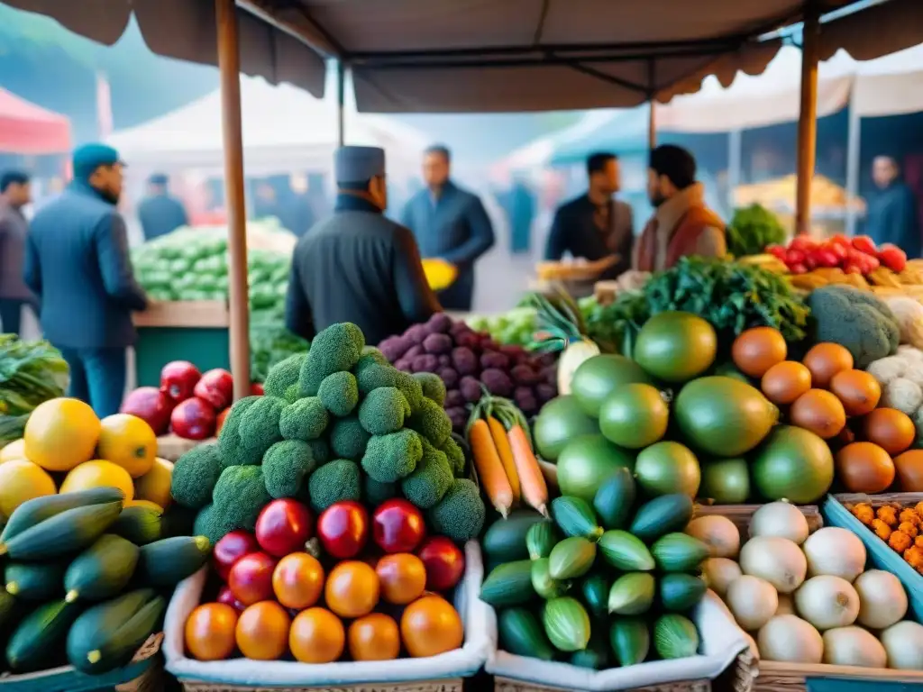 Un mercado local sin gluten auténtico rebosante de coloridas paradas de productos frescos y especias