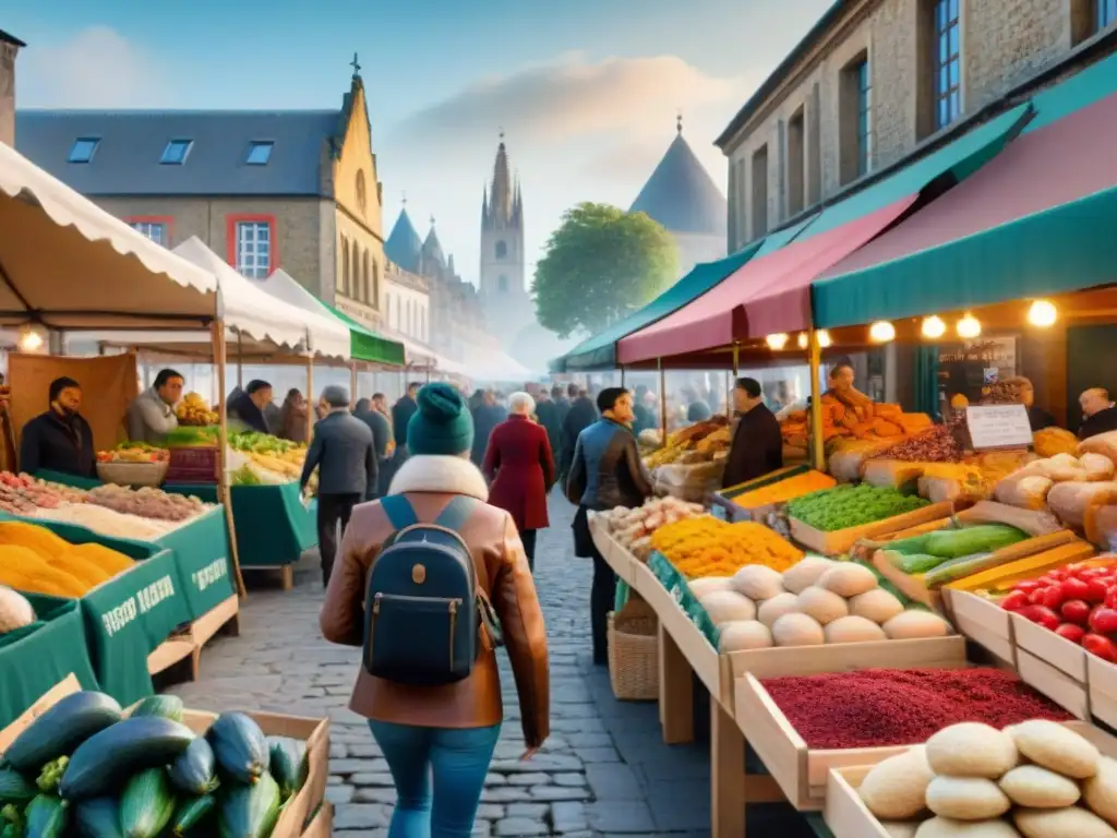 Un mercado local sin gluten auténtico lleno de coloridos puestos y productos únicos, capturando la esencia de la comunidad y la cultura culinaria