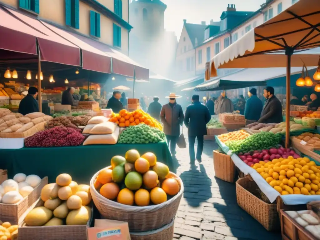 Un mercado local sin gluten auténtico lleno de coloridas paradas y clientes diversos disfrutando de la vibrante atmósfera