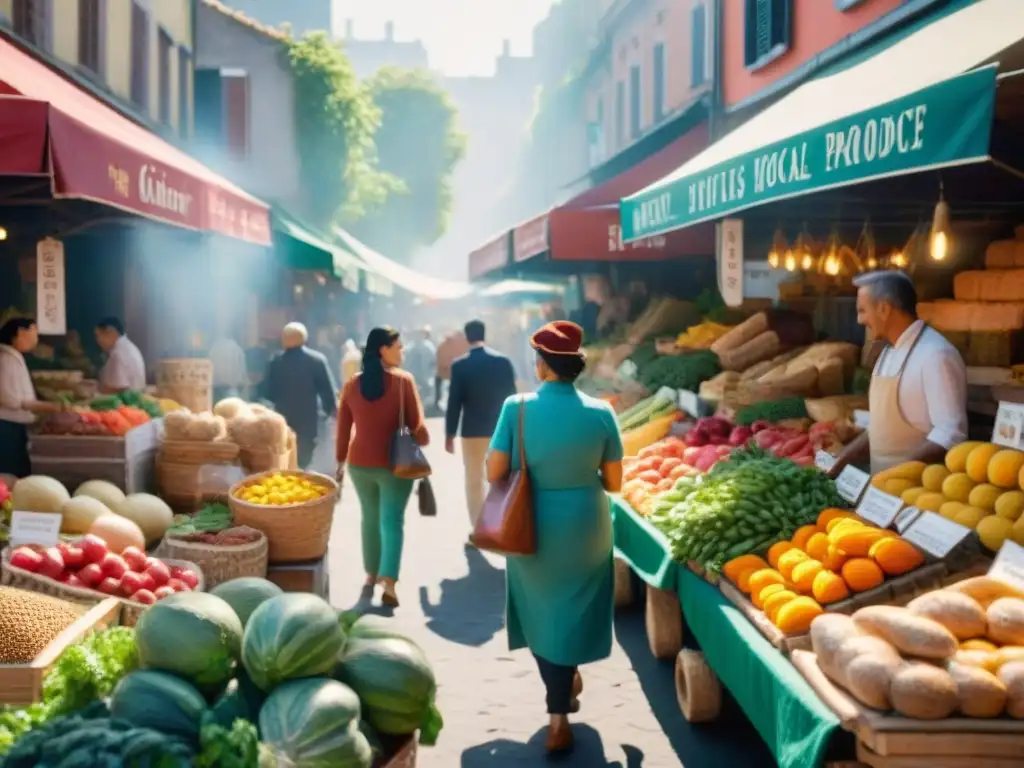 Un mercado local vibrante con una amplia variedad de productos sin gluten frescos y coloridos