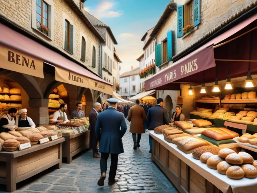 Un mercado medieval bullicioso en Burgos, España, con delicias sin gluten: pan, pasteles y platos tradicionales