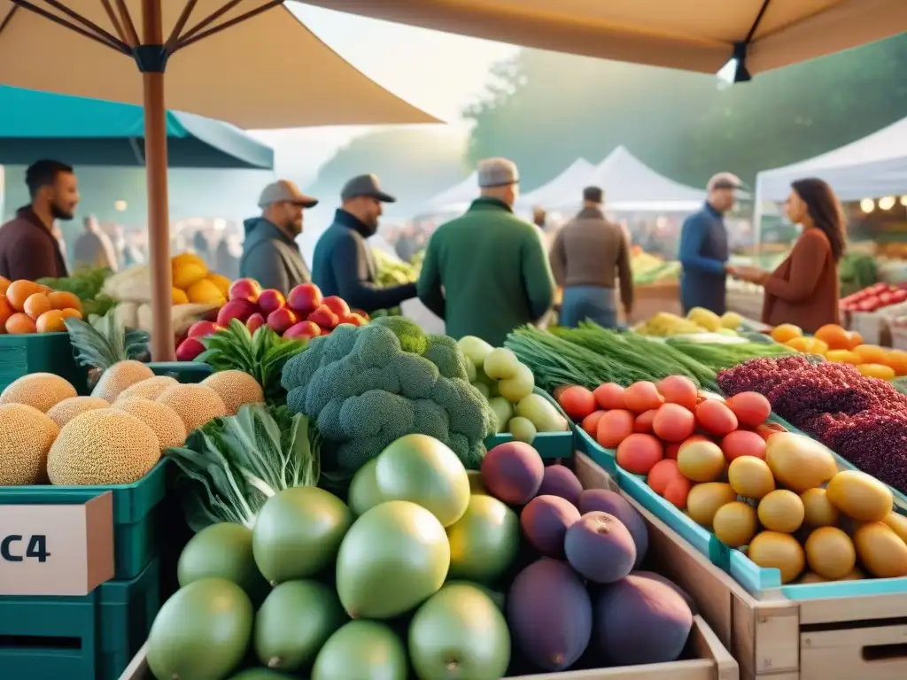 Un mercado orgánico rebosante de vida y color, donde la diversidad de productos sin gluten beneficios cautiva a todos