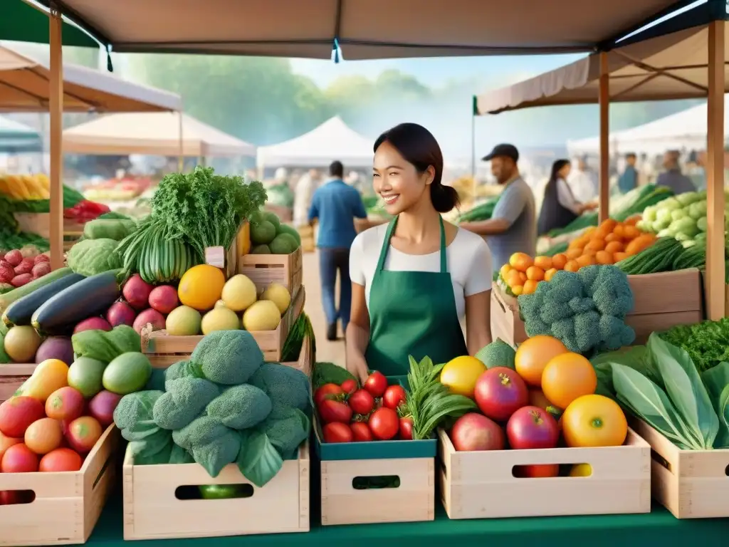 Un mercado orgánico rebosante de vida y color