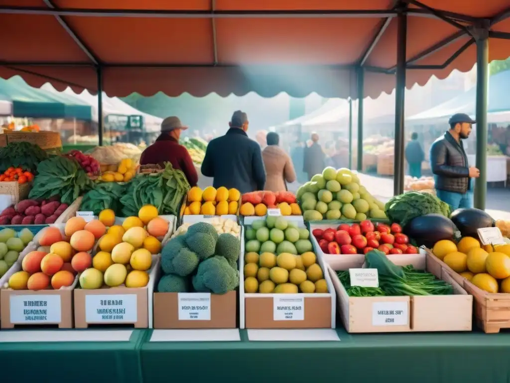 Mercado vibrante con alimentos sin gluten tendencia mercado: frutas y verduras frescas, clientes diversidad, ambiente cálido y acogedor