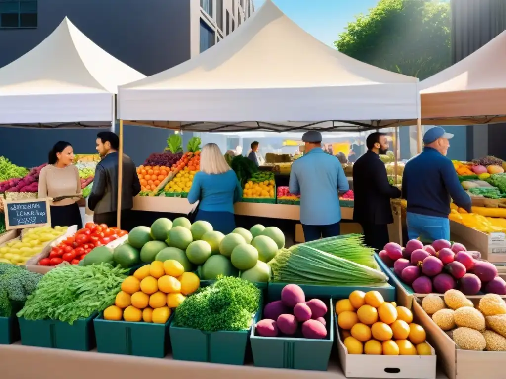 Mercado agrícola vibrante con opciones sin gluten Un mercado vibrante y bullicioso con opciones de Alimentación sin gluten innovadora