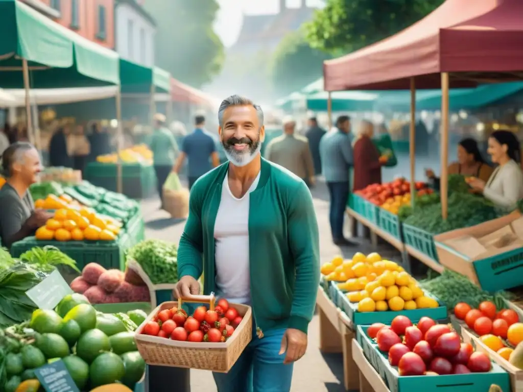 Un mercado vibrante y colorido en un día soleado