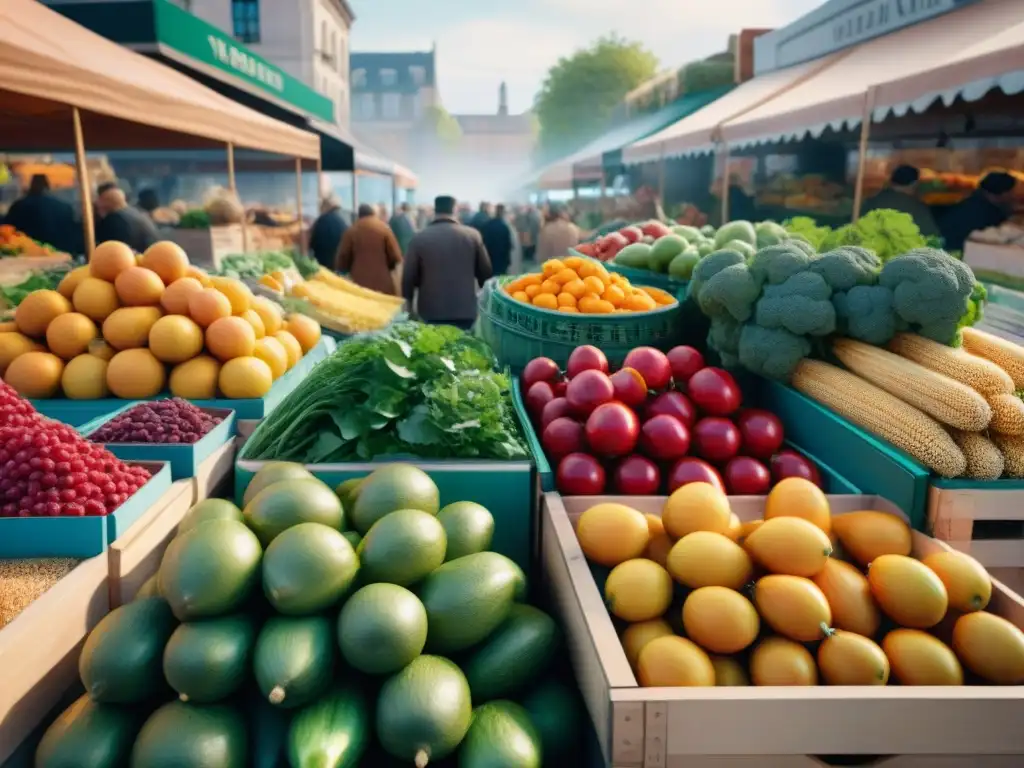 Un mercado vibrante y colorido con frutas frescas y sin gluten