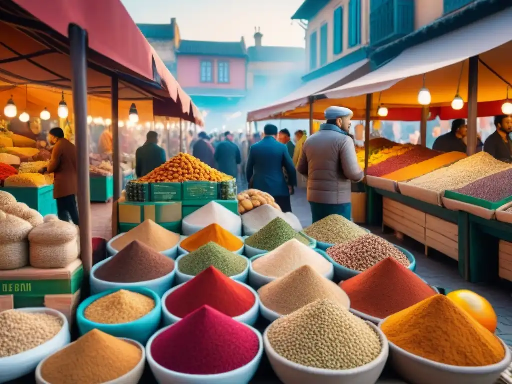 Mercado vibrante con ingredientes exóticos sin gluten