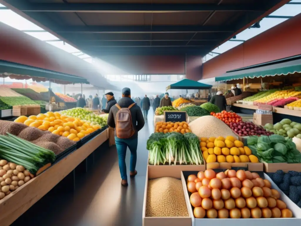 Un mercado vibrante con los mejores ingredientes sin gluten en una escena llena de color y diversidad