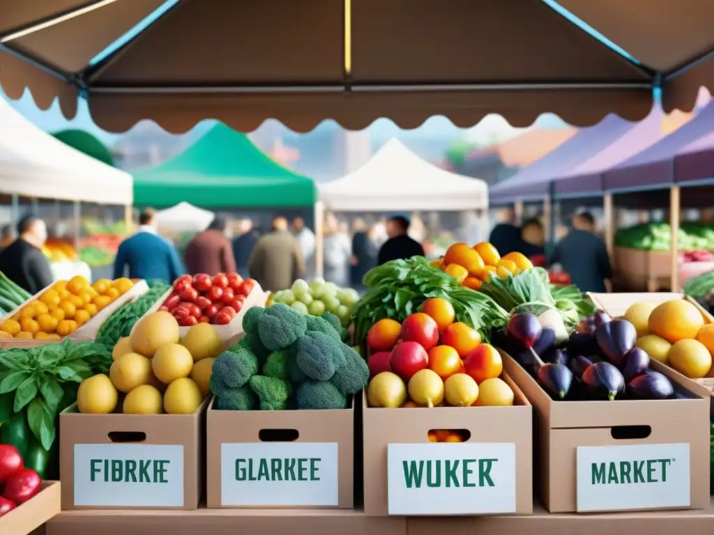 Un mercado vibrante con productos frescos y coloridos, promoviendo una dieta sin gluten innovadora gastronomía