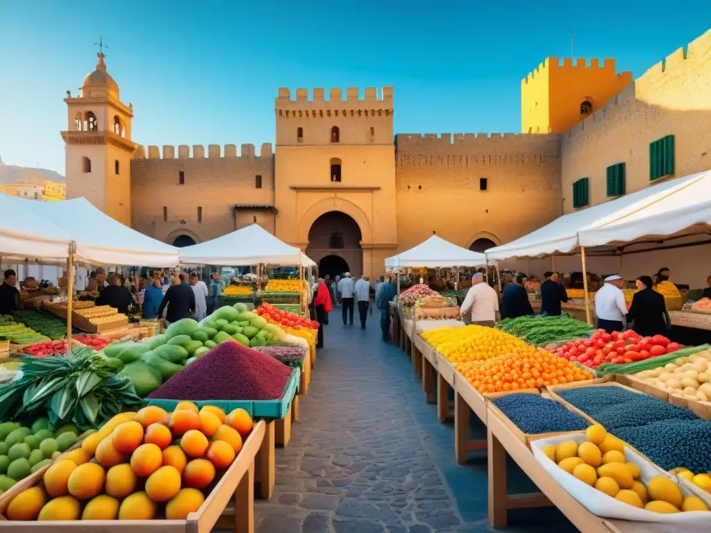 Mercado vibrante en Almería con recetas sin gluten y delicias españolas bajo el sol