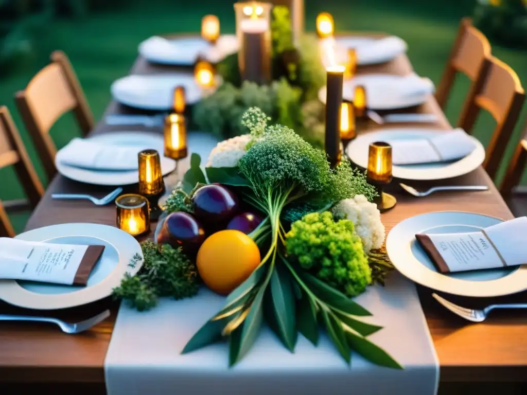 Mesa de boda decorada con elegantes platos sin gluten en un entorno al aire libre, ideal para eventos con consejos sin gluten para eventos