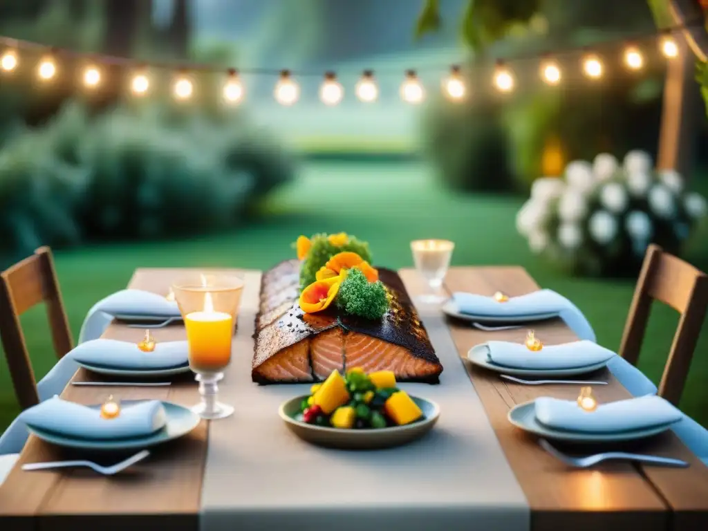 Una mesa de cena al aire libre al atardecer con menús temáticos sin gluten innovadores