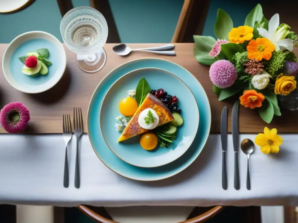 Una mesa de cena llena de coloridas recetas sin gluten para alergias, exudando lujo y abundancia