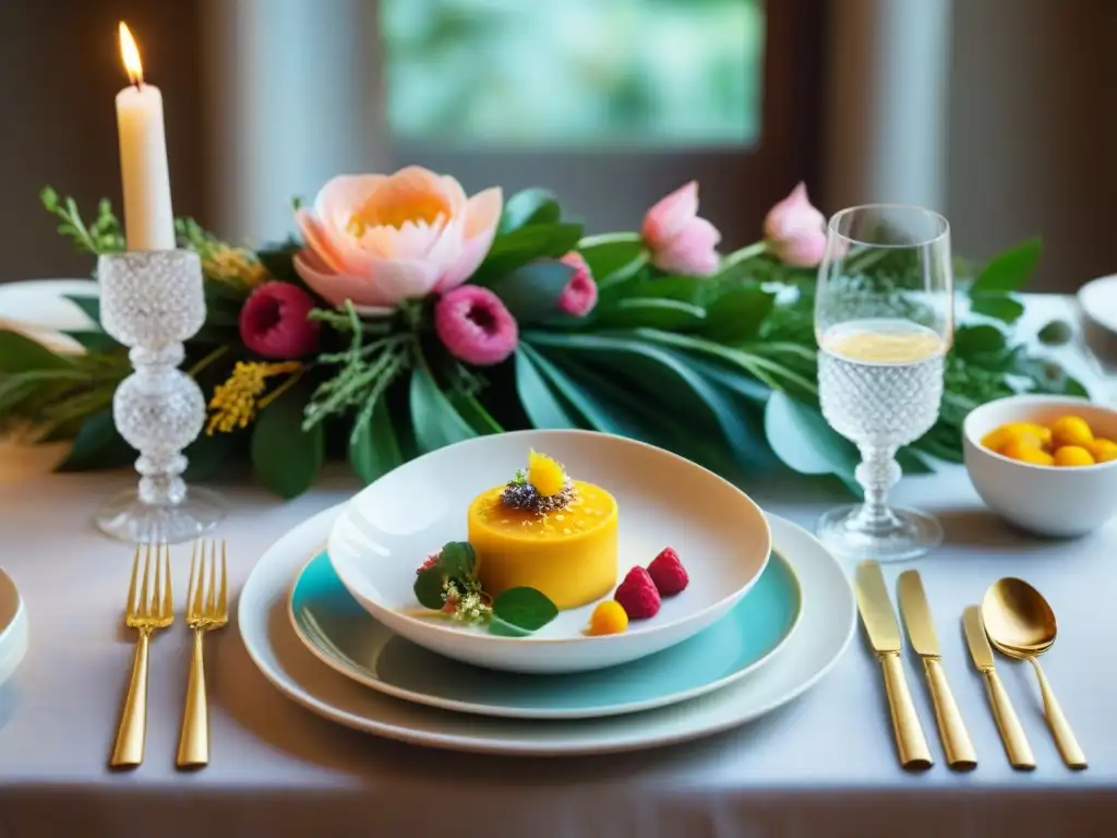 Una mesa de cena elegantemente preparada con exquisitos platos sin gluten, creando cenas sin gluten memorables