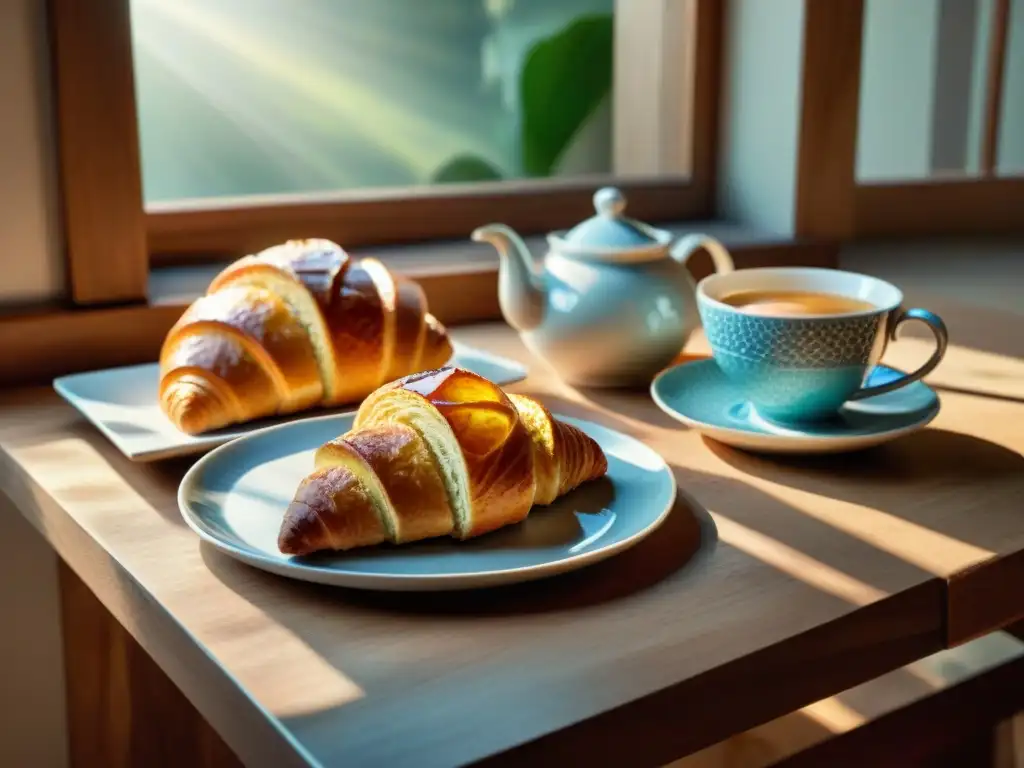 Una mesa de cocina rústica con deliciosas pastas sin gluten innovadoras adaptadas, bañadas por la cálida luz de la mañana