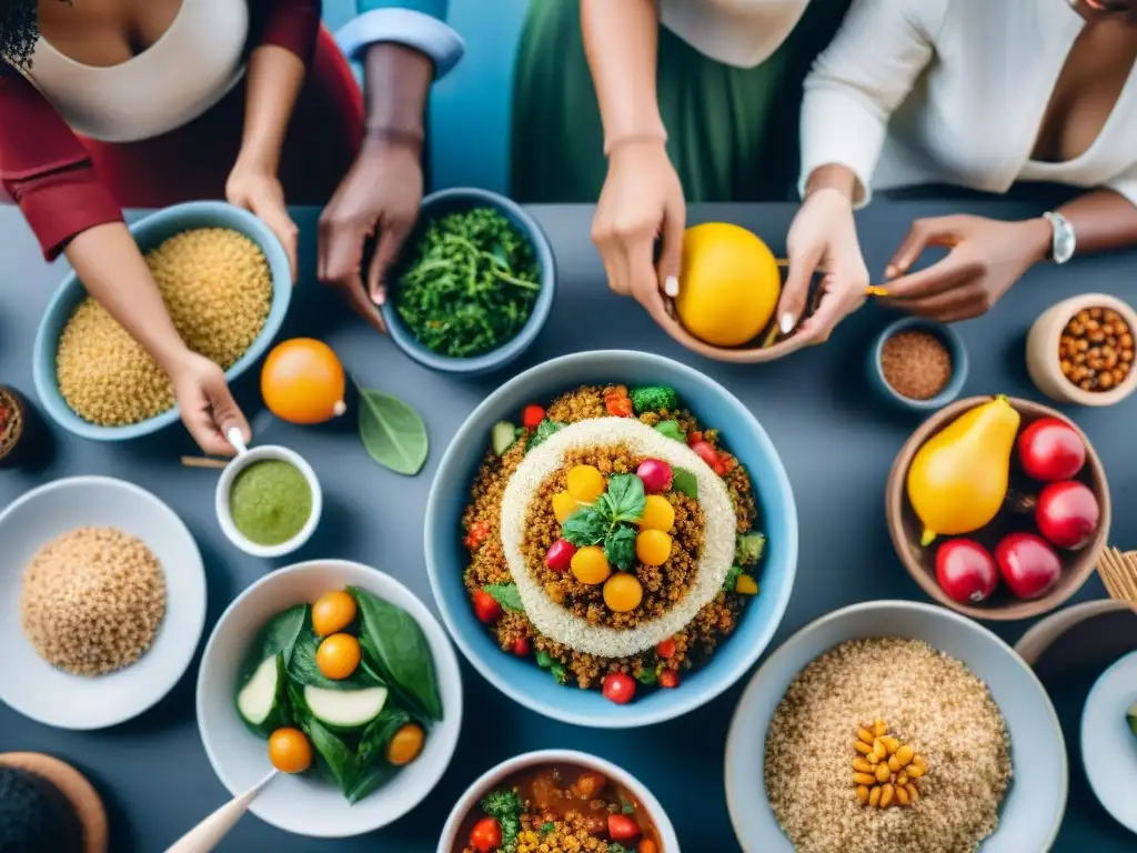 Una mesa colorida con comida variada sin gluten, simbolizando diversidad y unidad