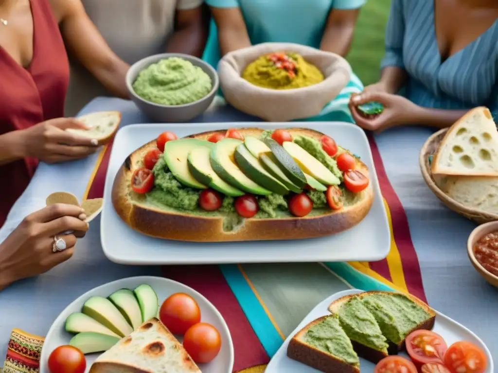 Una mesa colorida con personas disfrutando de panes latinos sin gluten innovadores