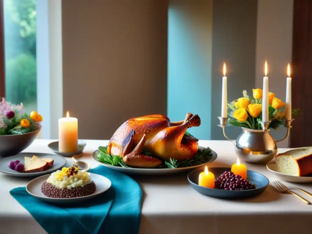 Una mesa de comedor bellamente decorada con deliciosas recetas familiares sin gluten