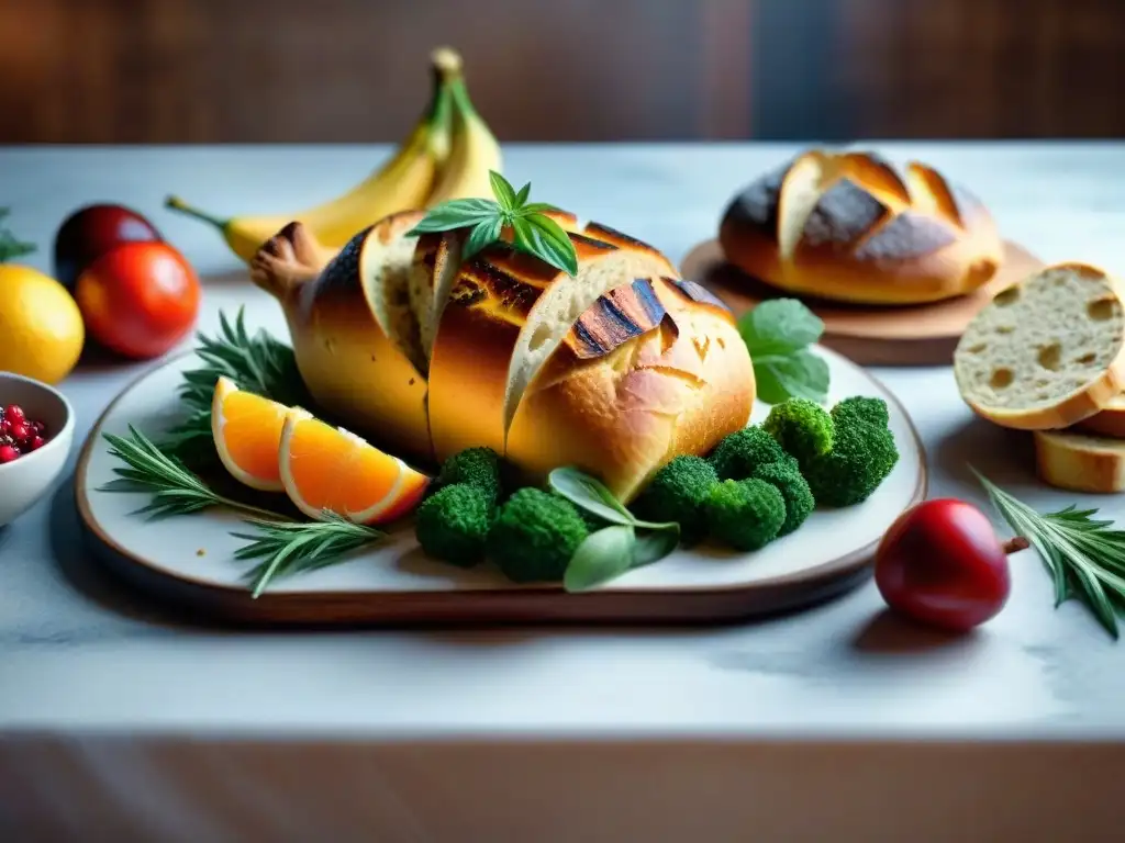 Una mesa de comedor bellamente decorada con platos tradicionales sin gluten, colores vibrantes y presentación detallada