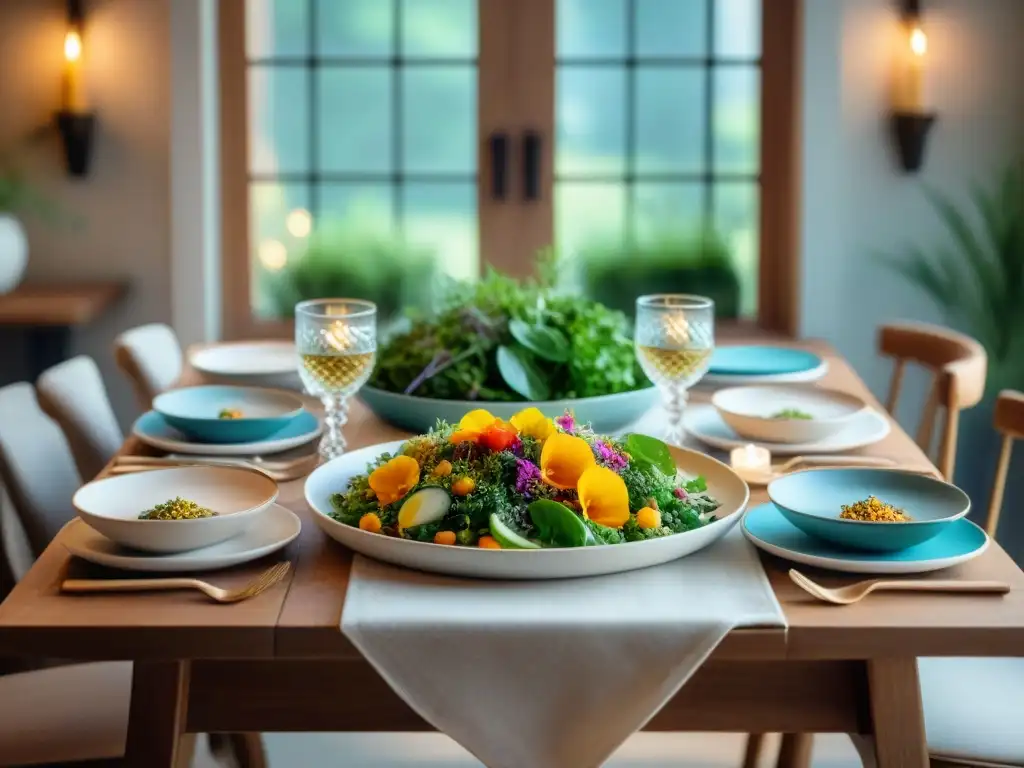 Una mesa bellamente decorada con coloridos platos sin gluten, creando rituales comida sin gluten innovadores