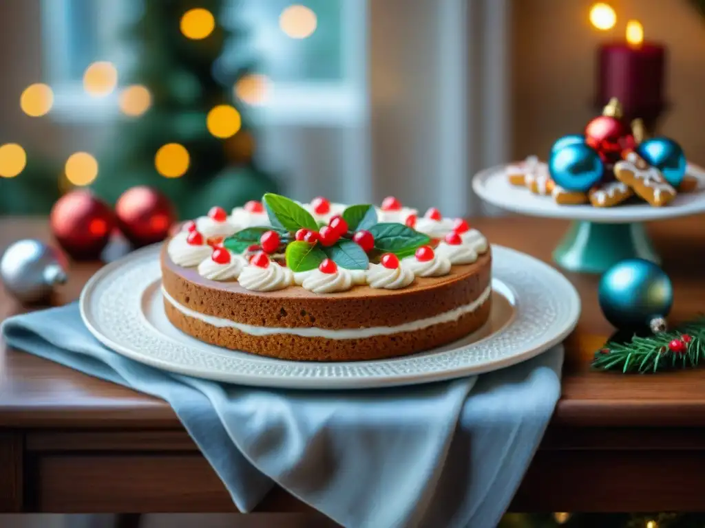 Una mesa navideña decorada con deliciosas recetas sin gluten, creando un ambiente cálido y festivo