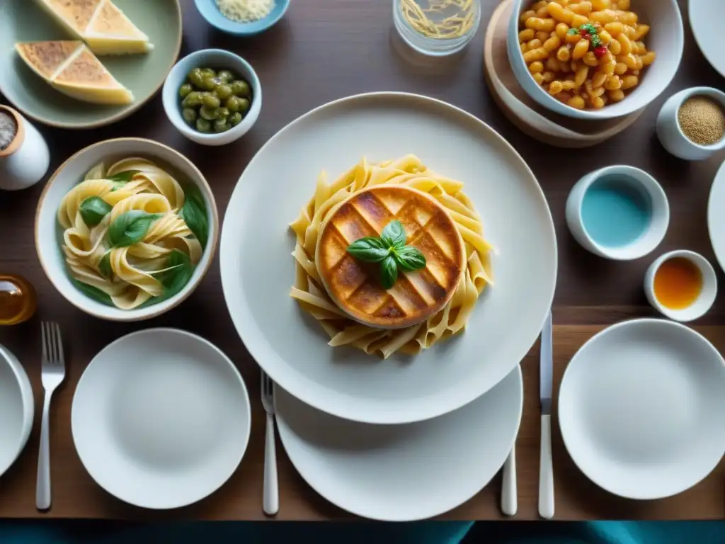 Una mesa elegantemente decorada con deliciosos platos sin gluten engañosos, que parecen ser convencionales