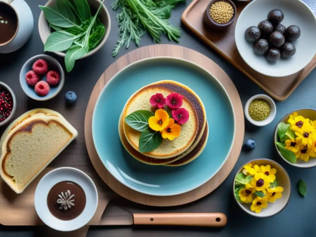 Una mesa hermosamente decorada con un festín de recetas sin gluten innovadoras, rodeadas de colores y sabores vibrantes