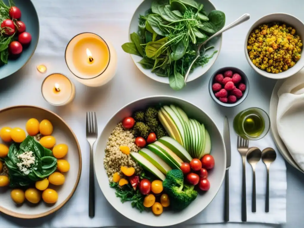 Una mesa elegantemente decorada con platos sin gluten coloridos y nutritivos, resaltando la importancia de la planificación menús semanales sin gluten